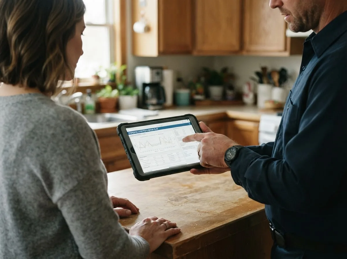 HVAC technician inspecting a heating & cooling system in Huddy, KY